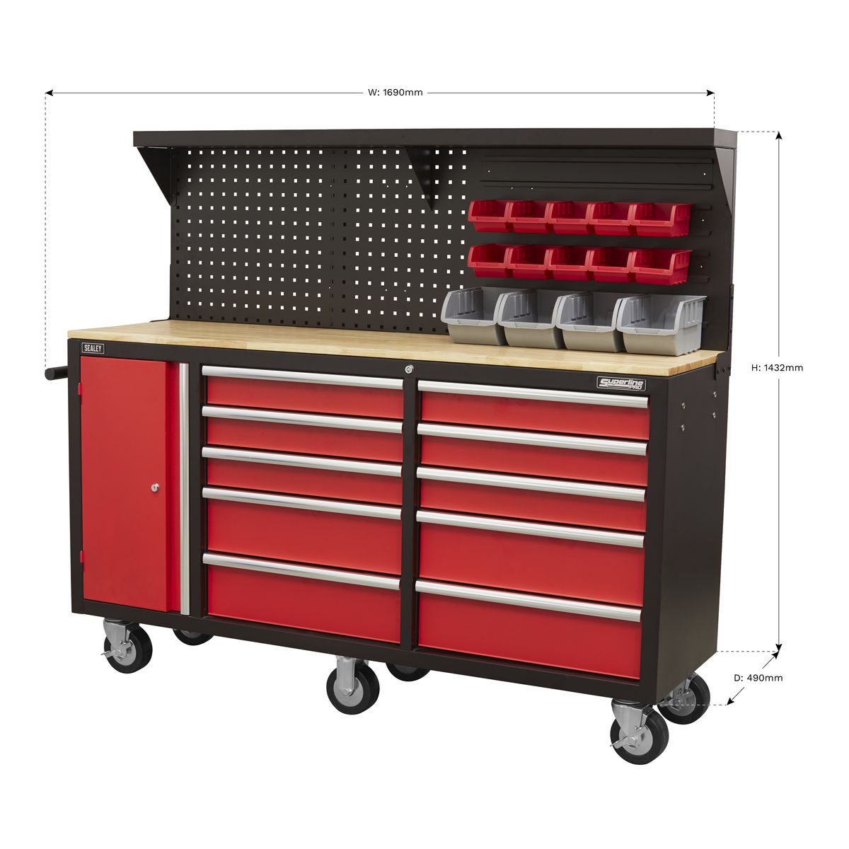 Sealey Mobile Workstation 10 Drawer with Backboard - Image 3