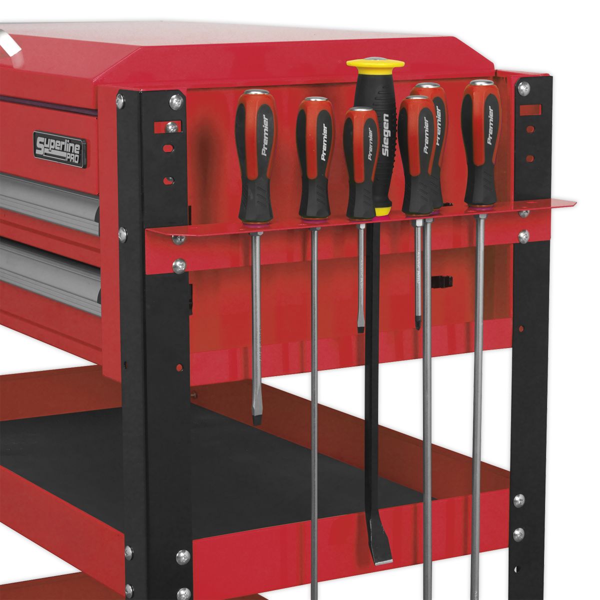 Sealey Heavy-Duty Mobile Tool & Parts Trolley 2 Drawers & Lockable Top Red - Image 3