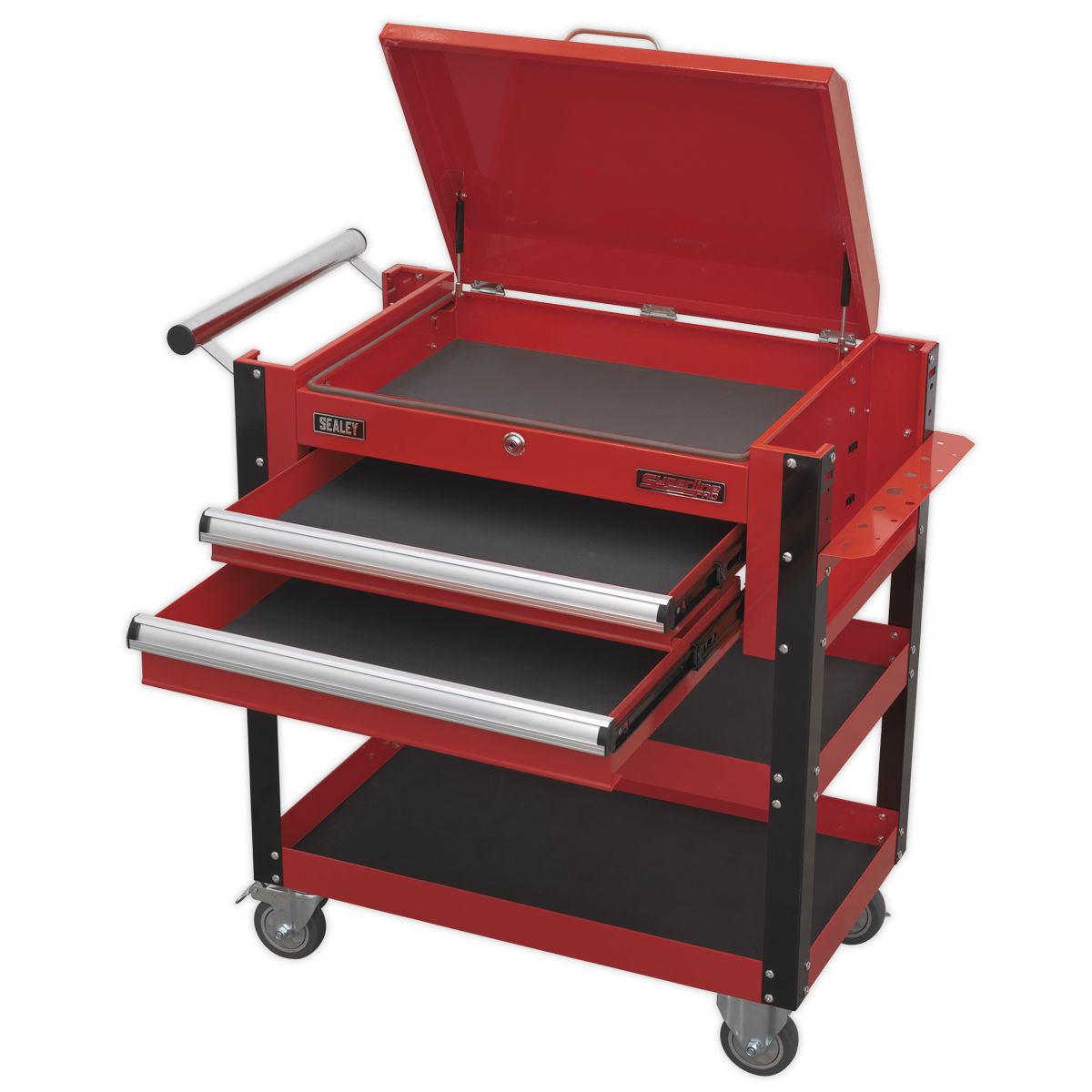 Sealey Heavy-Duty Mobile Tool & Parts Trolley 2 Drawers & Lockable Top Red - Image 5