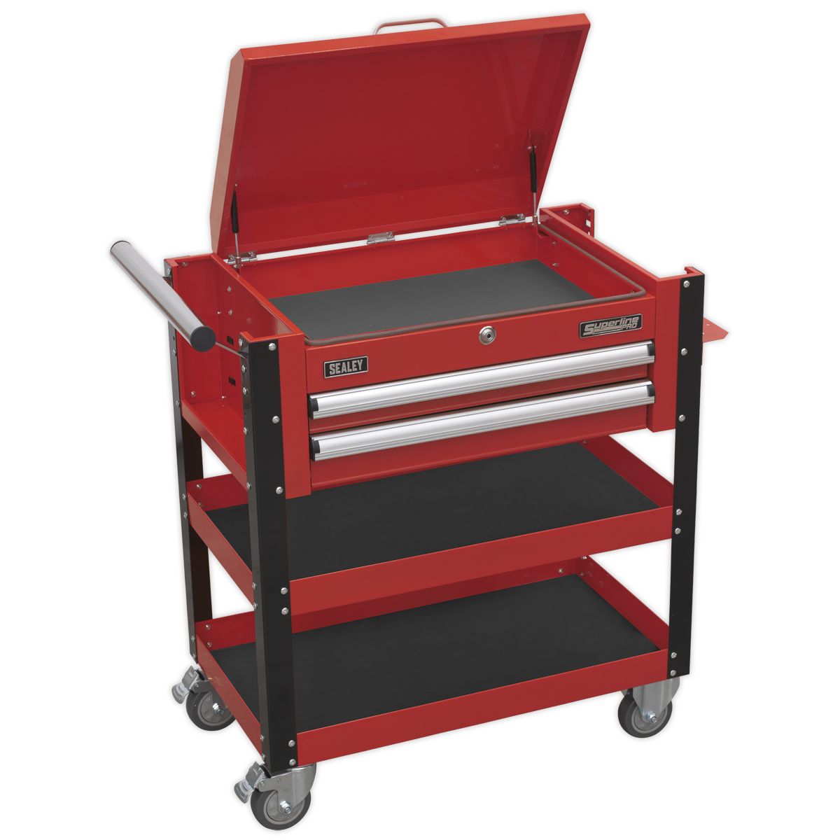 Sealey Heavy-Duty Mobile Tool & Parts Trolley 2 Drawers & Lockable Top Red - Image 7