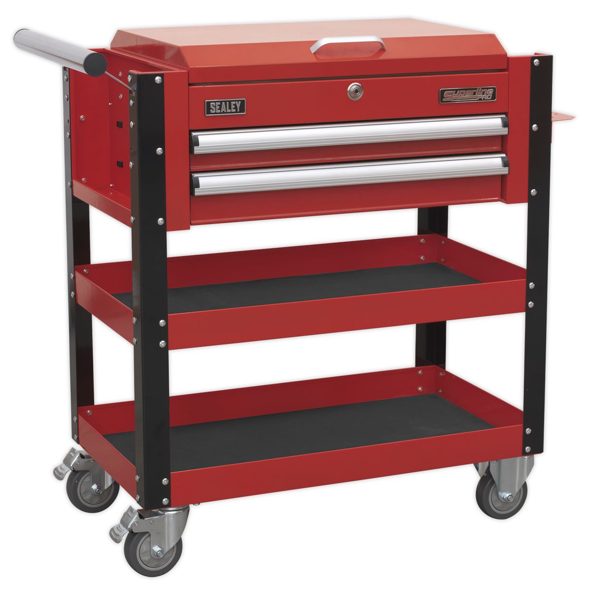 Sealey Heavy-Duty Mobile Tool & Parts Trolley 2 Drawers & Lockable Top Red - Image 9