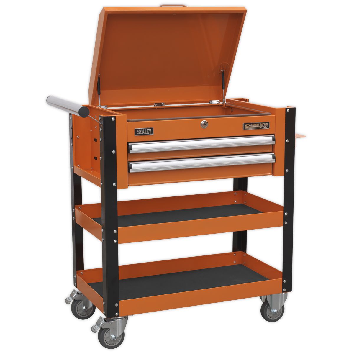 Sealey Heavy-Duty Mobile Tool & Parts Trolley 2 Drawers & Lockable Top Orange - Image 1