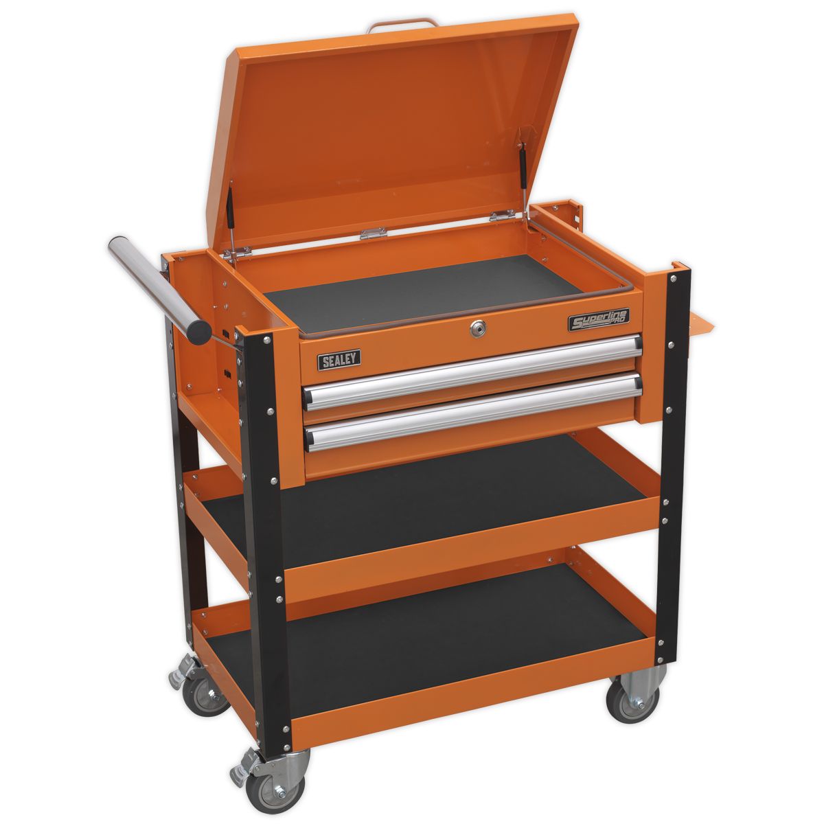 Sealey Heavy-Duty Mobile Tool & Parts Trolley 2 Drawers & Lockable Top Orange - Image 2