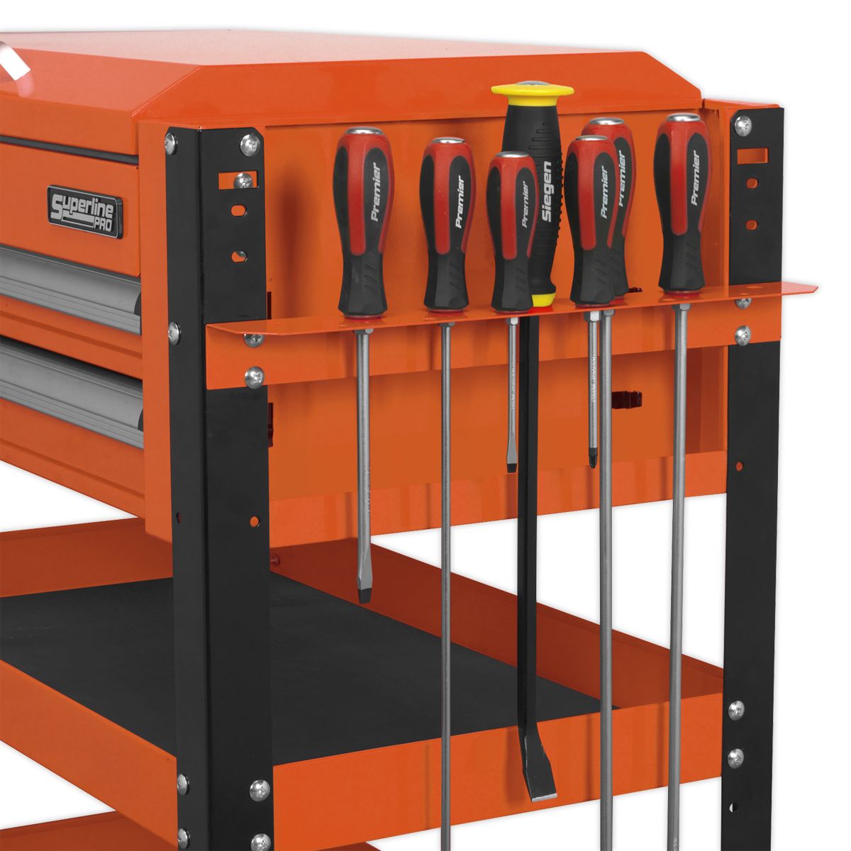 Sealey Heavy-Duty Mobile Tool & Parts Trolley 2 Drawers & Lockable Top Orange - Image 4