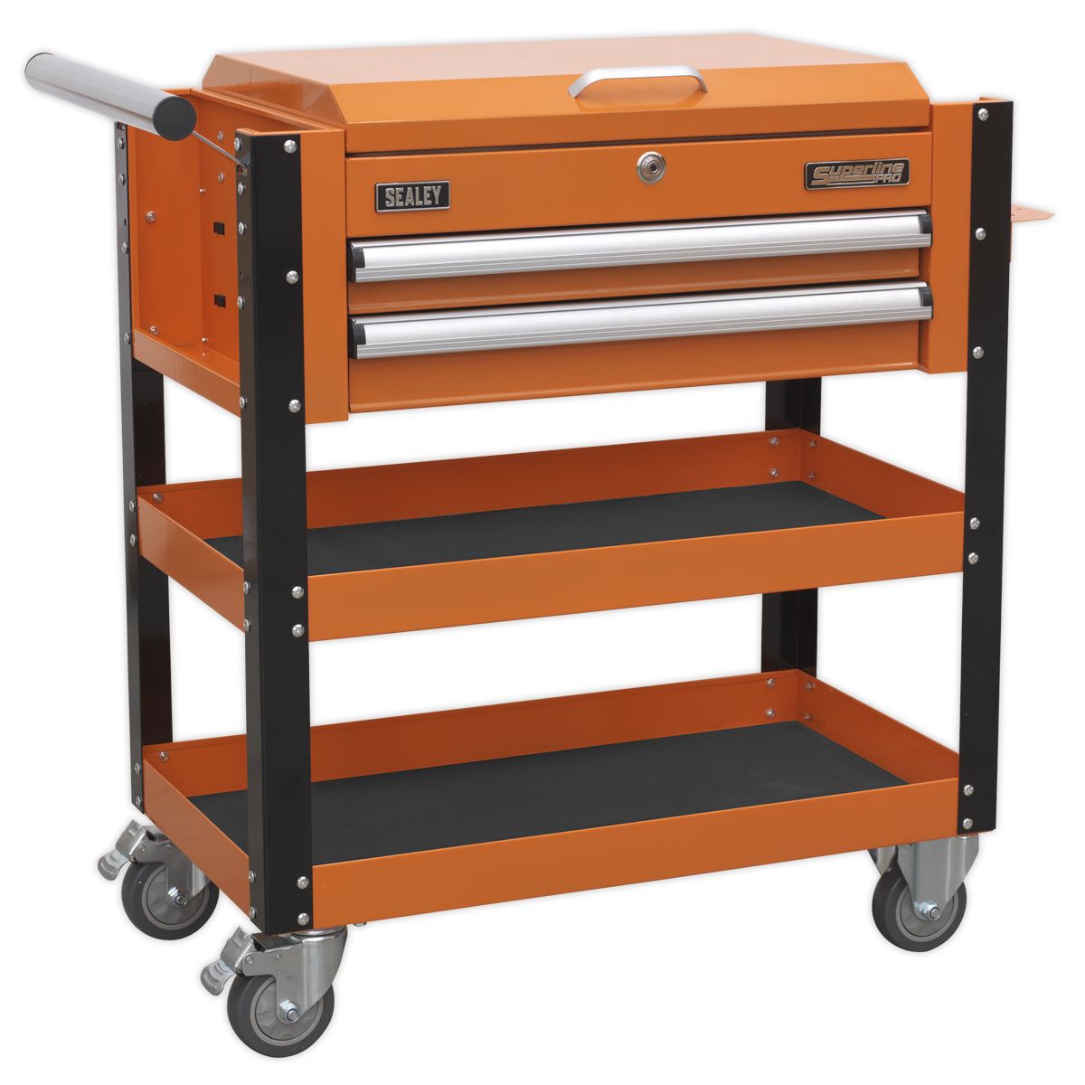 Sealey Heavy-Duty Mobile Tool & Parts Trolley 2 Drawers & Lockable Top Orange - Image 5