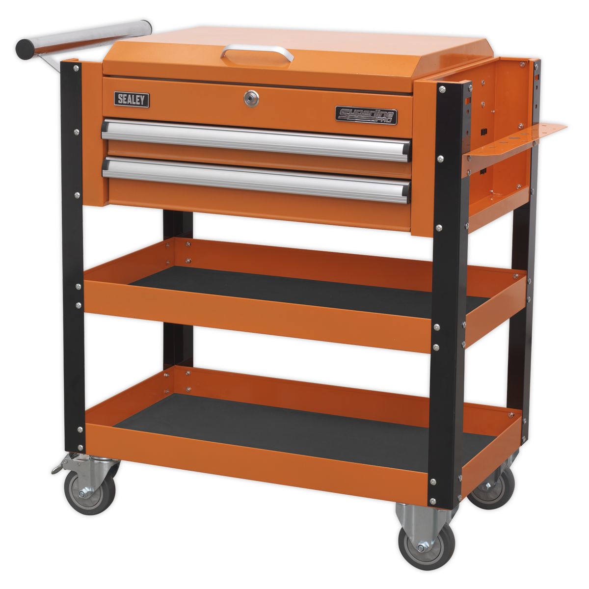 Sealey Heavy-Duty Mobile Tool & Parts Trolley 2 Drawers & Lockable Top Orange - Image 6