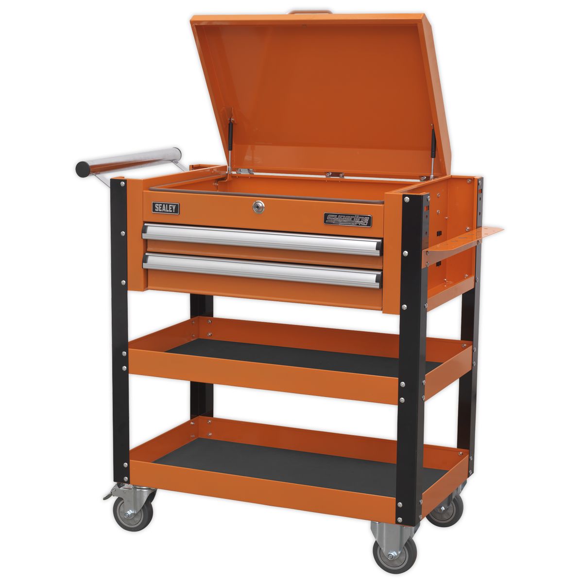 Sealey Heavy-Duty Mobile Tool & Parts Trolley 2 Drawers & Lockable Top Orange - Image 8