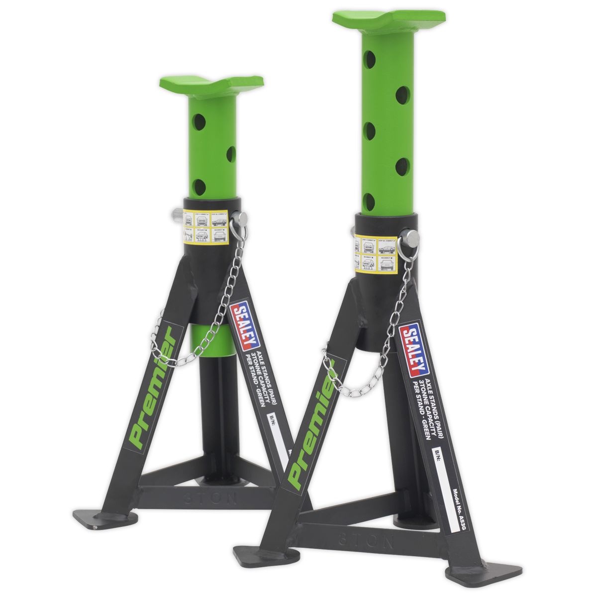 Sealey Axle Stands (Pair) 3 Tonne Capacity per Stand Green - Image 1