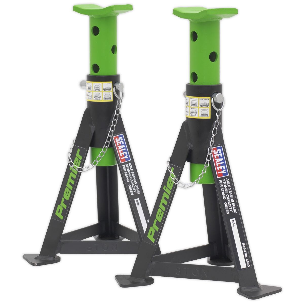 Sealey Axle Stands (Pair) 3 Tonne Capacity per Stand Green - Image 3