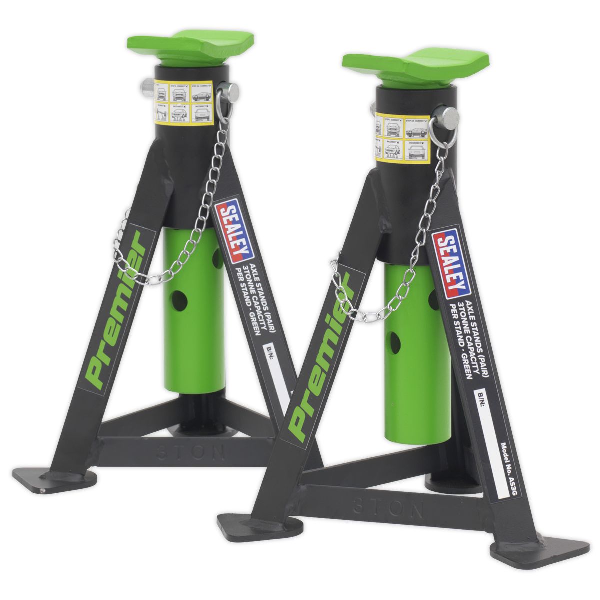 Sealey Axle Stands (Pair) 3 Tonne Capacity per Stand Green - Image 5