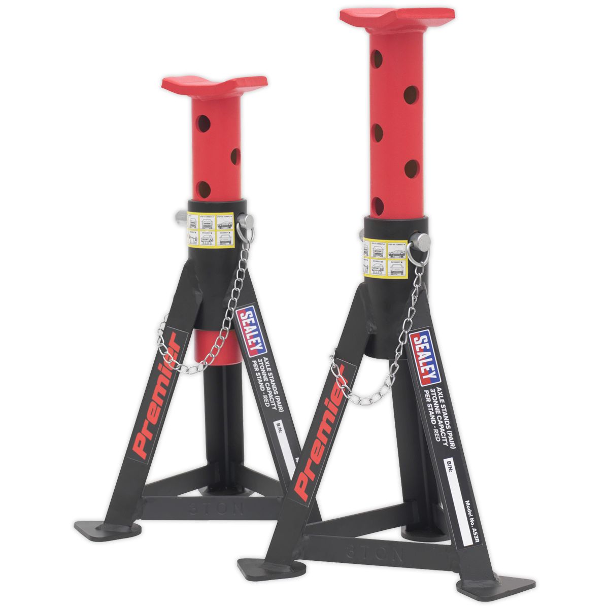 Sealey Axle Stands (Pair) 3 Tonne Capacity per Stand Red - Image 1