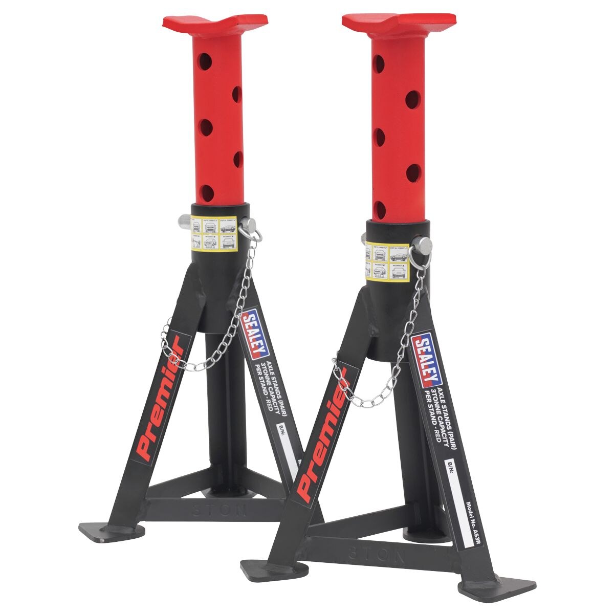 Sealey Axle Stands (Pair) 3 Tonne Capacity per Stand Red - Image 3