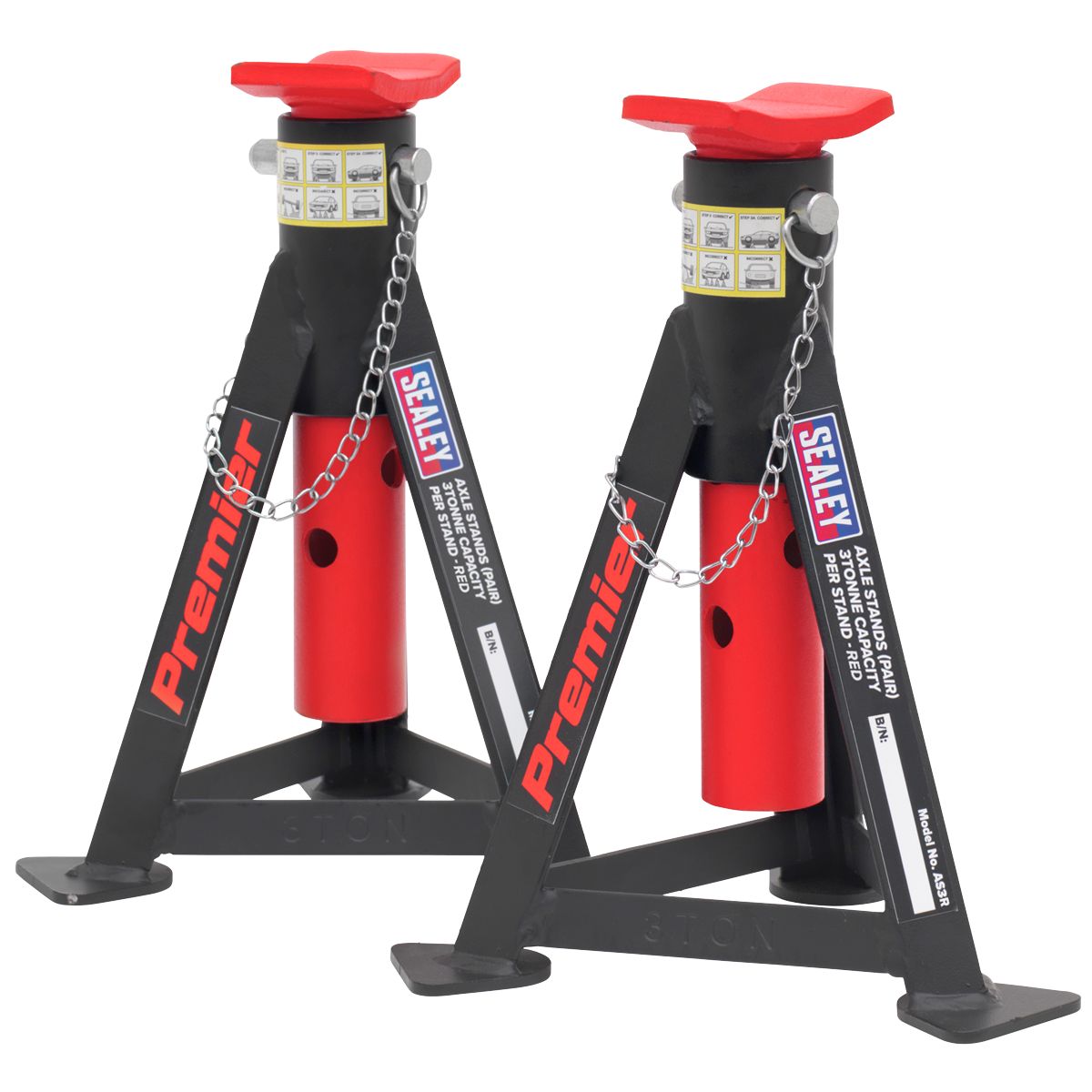 Sealey Axle Stands (Pair) 3 Tonne Capacity per Stand Red - Image 4