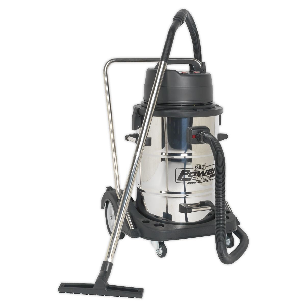Sealey Vacuum Cleaner Industrial Wet & Dry 77L Stainless Steel Drum with Swivel Emptying 2400W - Image 1