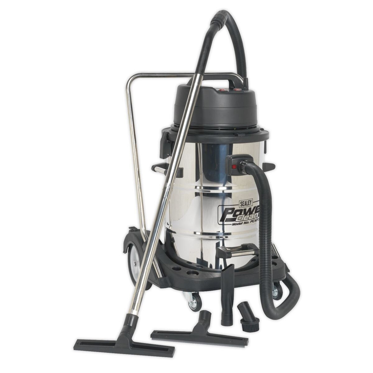 Sealey Vacuum Cleaner Industrial Wet & Dry 77L Stainless Steel Drum with Swivel Emptying 2400W - Image 3
