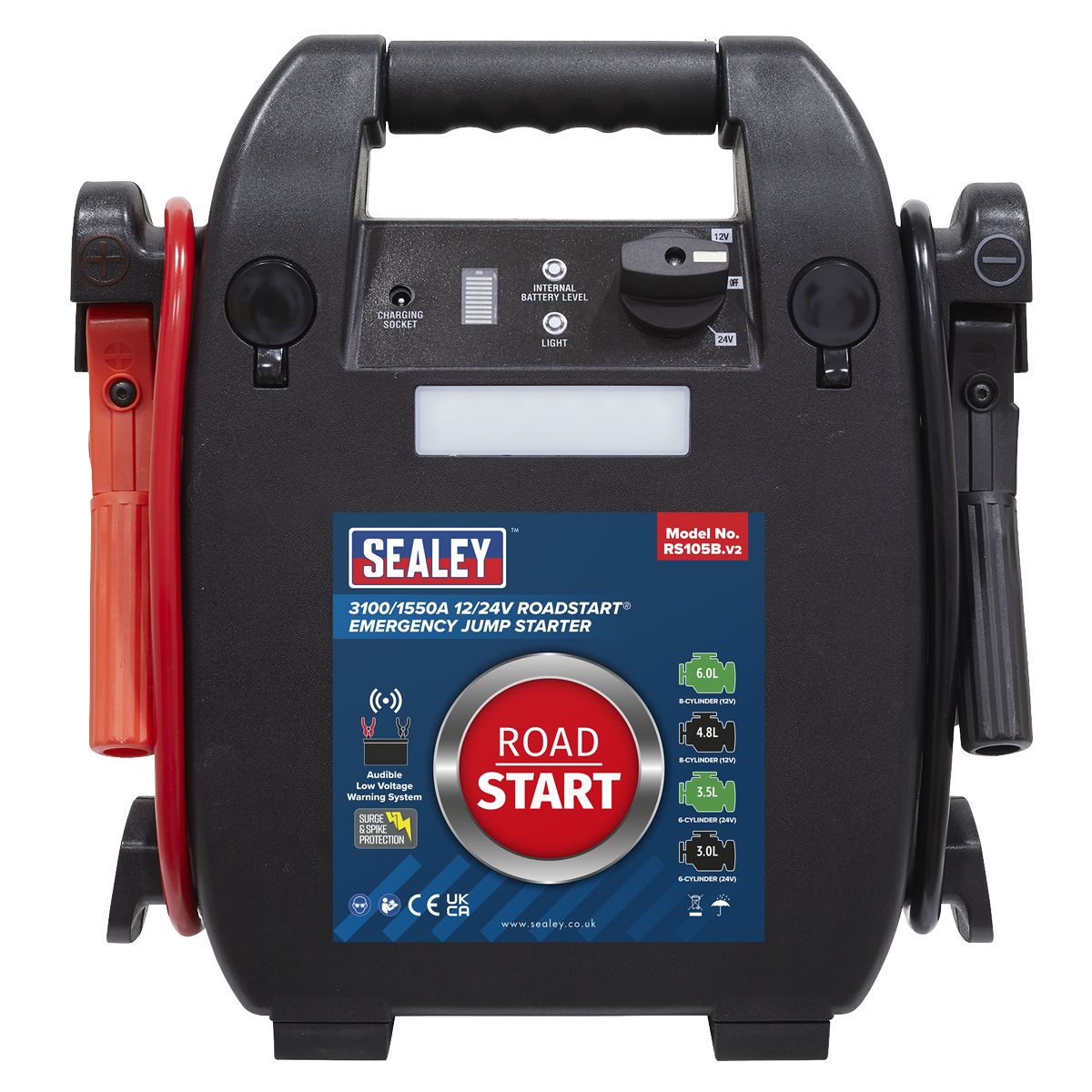 Sealey RoadStart Emergency Jump Starter 12/24V 6L 8-Cylinder - Image 3