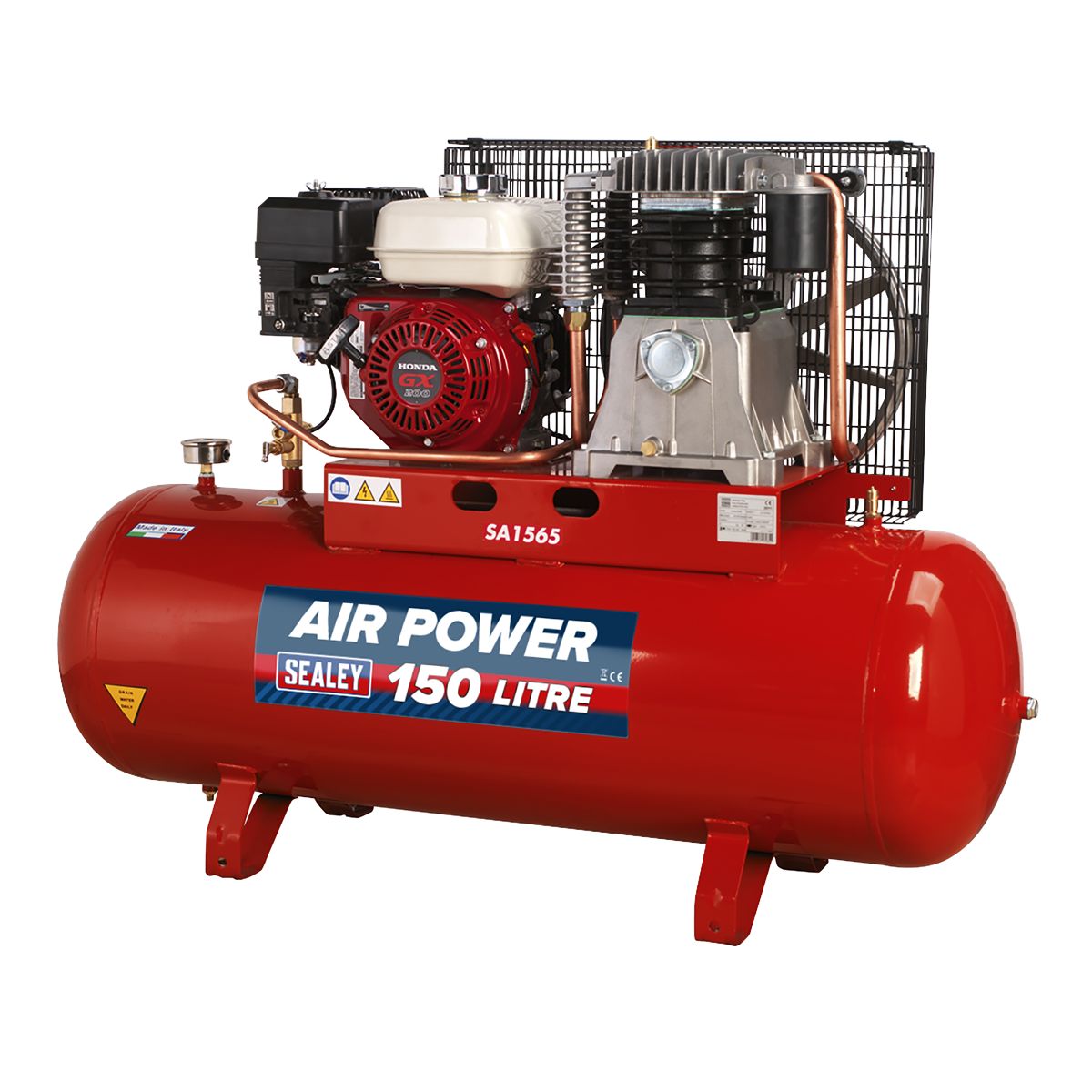 Sealey Air Compressor 150L Belt Drive Petrol Engine 6.5hp - Image 1