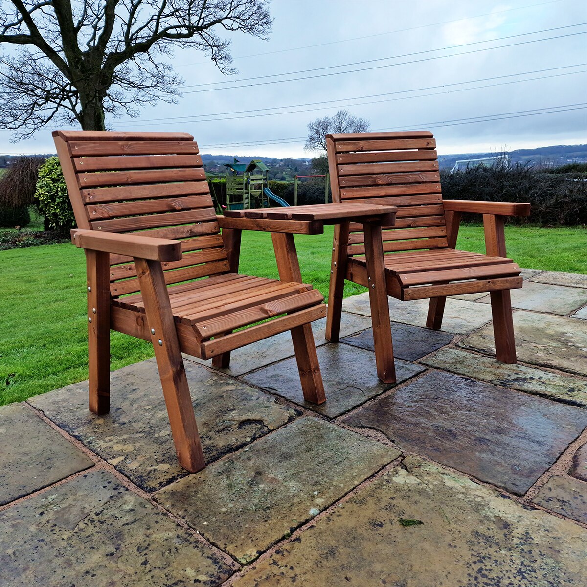 Churnet Valley Wooden Loveseat Angled Outdoor Seating - Image 3