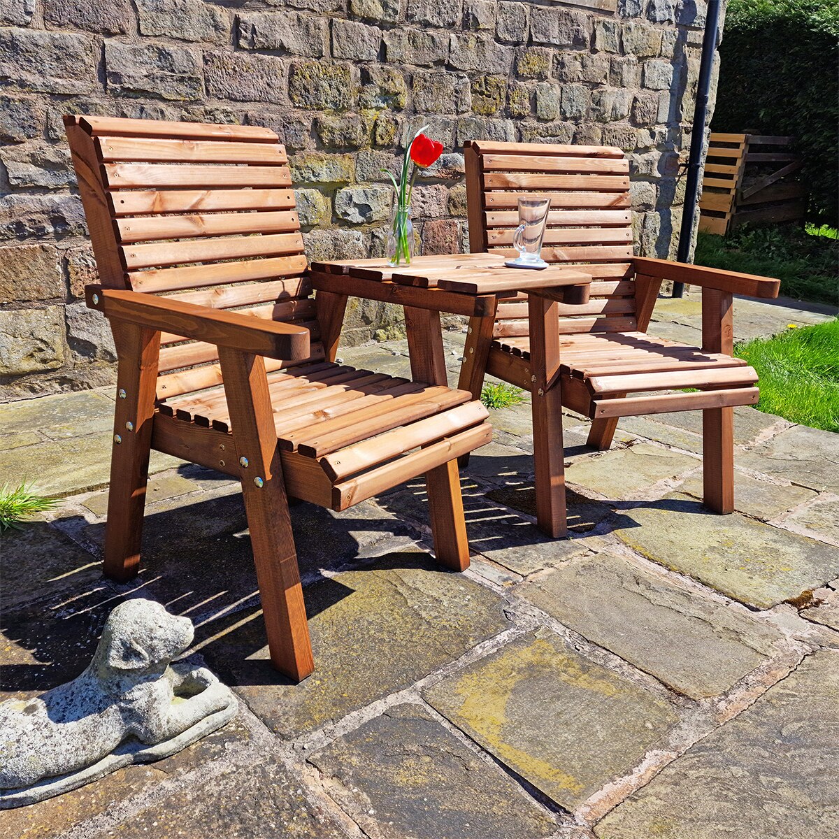 Churnet Valley Wooden Loveseat Angled Outdoor Seating - Image 5