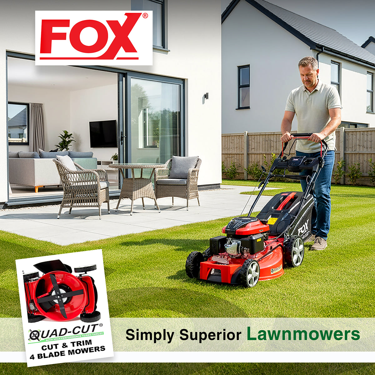 Fox Quad-Cut 560E 22" Electric Start Self Propelled Petrol Lawn Mower