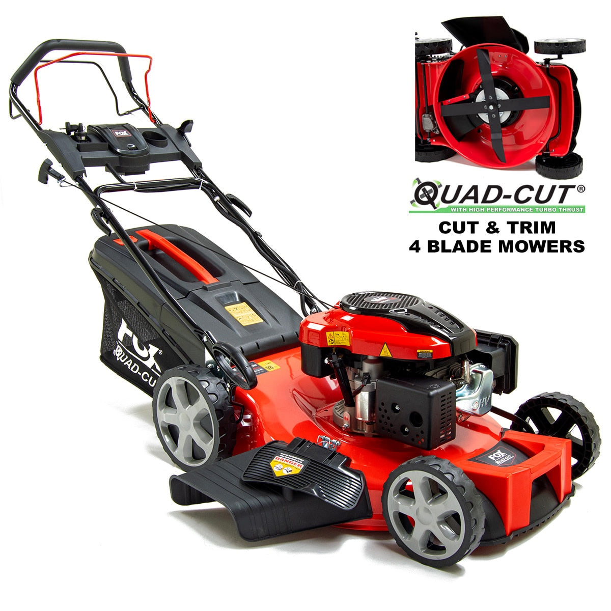 Fox Quad-Cut 560E 22" Electric Start Self Propelled Petrol Lawn Mower - Image 1