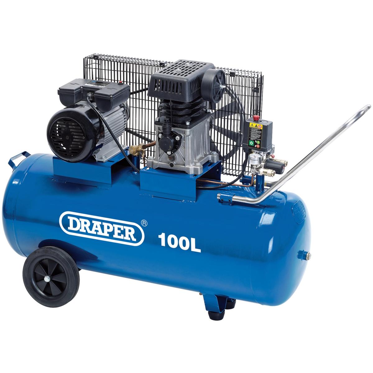 Draper 100L Belt-Driven Air Compressor, 2.2kW/3hp - Image 1