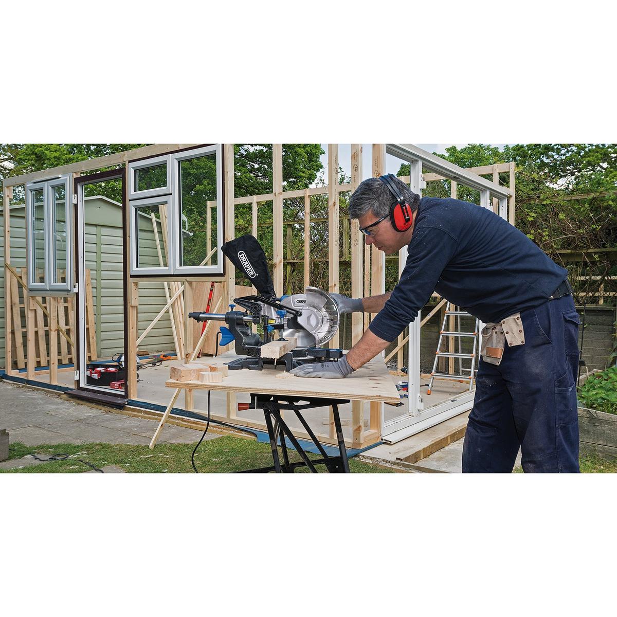 Draper Sliding Compound Mitre Saw with Laser Cutting Guide, 210mm, 1500W - Image 3