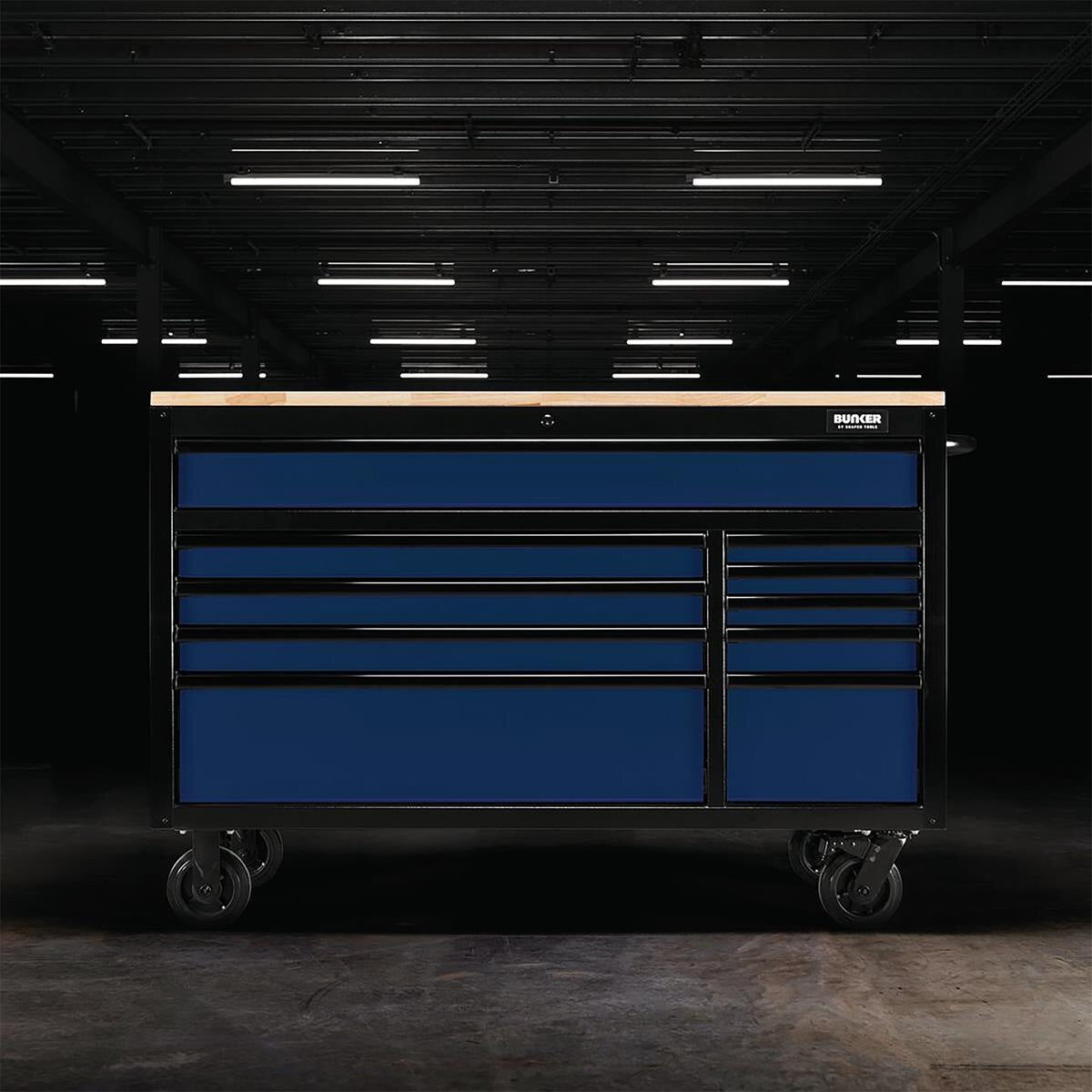 BUNKER Workbench Roller Tool Cabinet, 10 Drawer, 56", Blue - Image 3