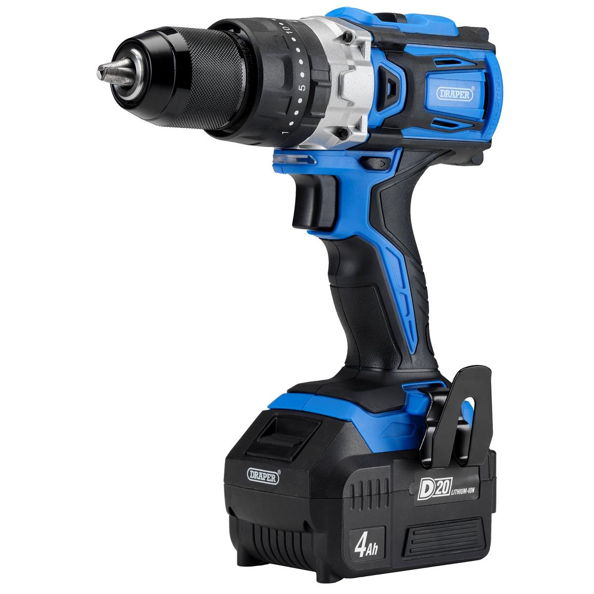 Draper D20 20V Brushless Combi Drill, 1 x 4.0Ah Battery, 1 x Fast Charger - Image 1