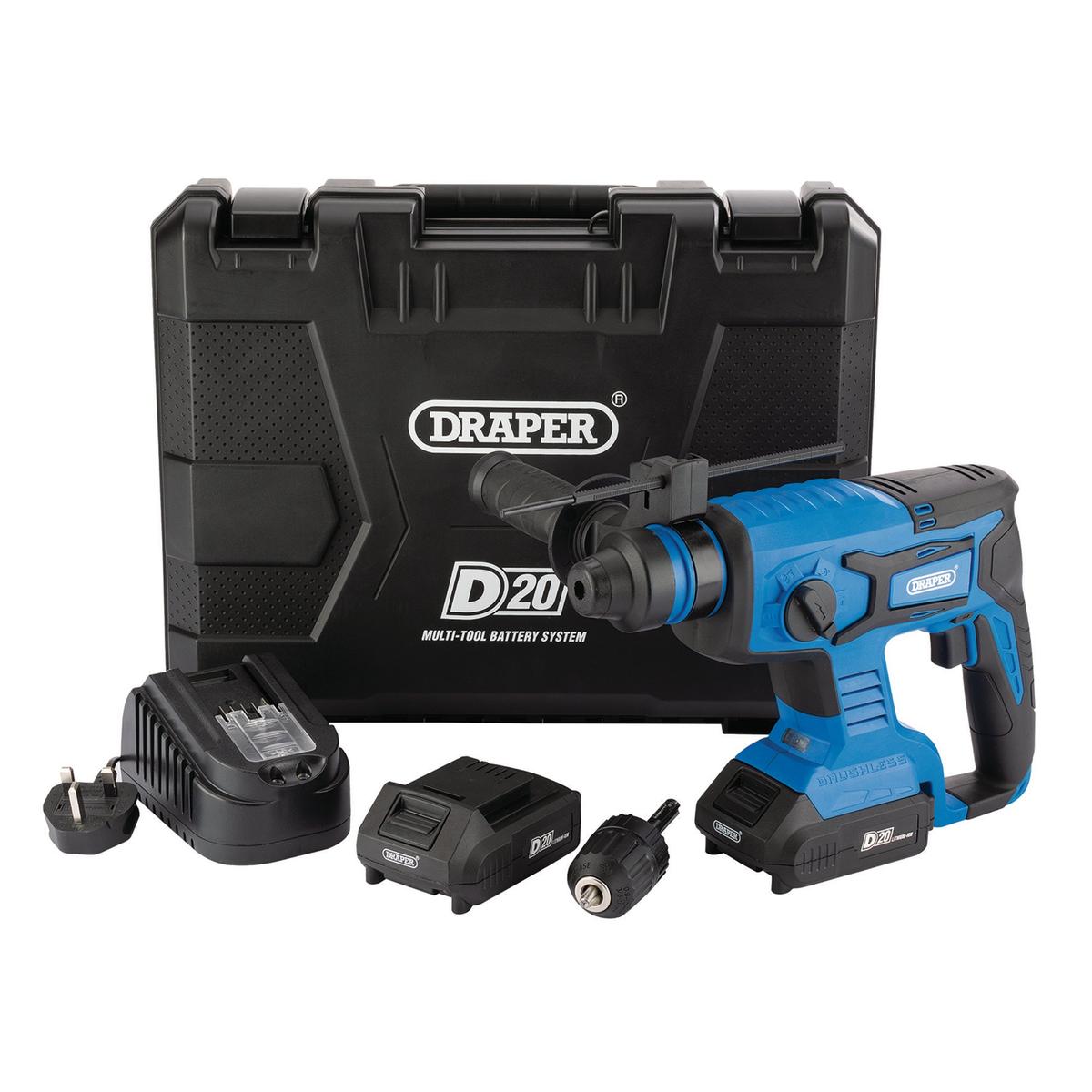 Draper D20 20V Brushless SDS+ Rotary Hammer Drill, 2 x 2.0Ah Batteries, 1 x Charger - Image 2