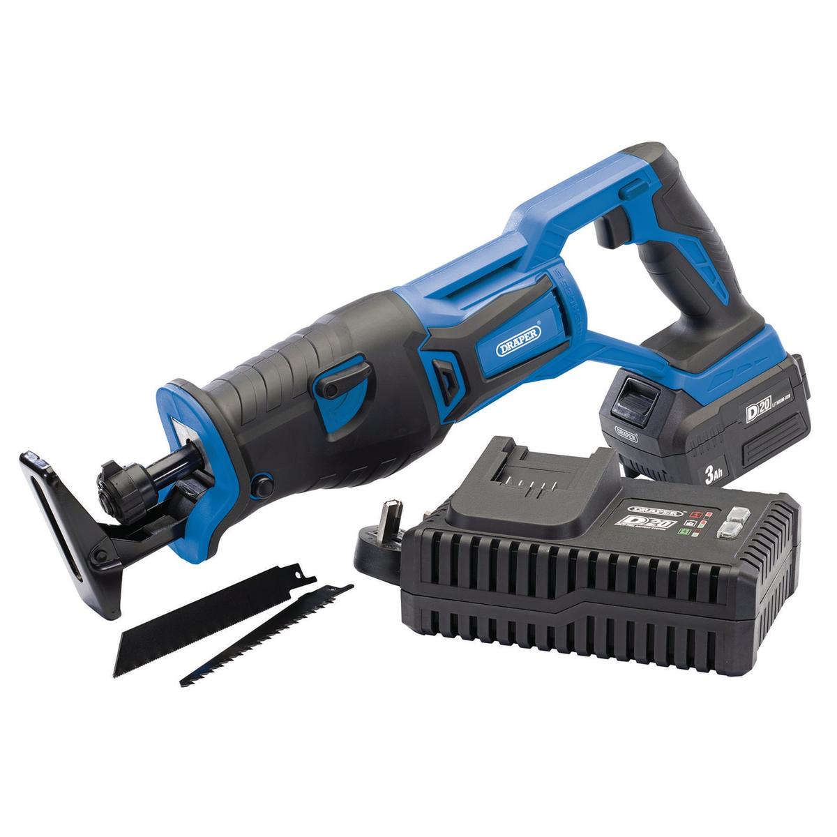Draper D20 20V Brushless Reciprocating Saw, 1 x 3.0Ah Battery, 1 x Fast Charger - Image 1