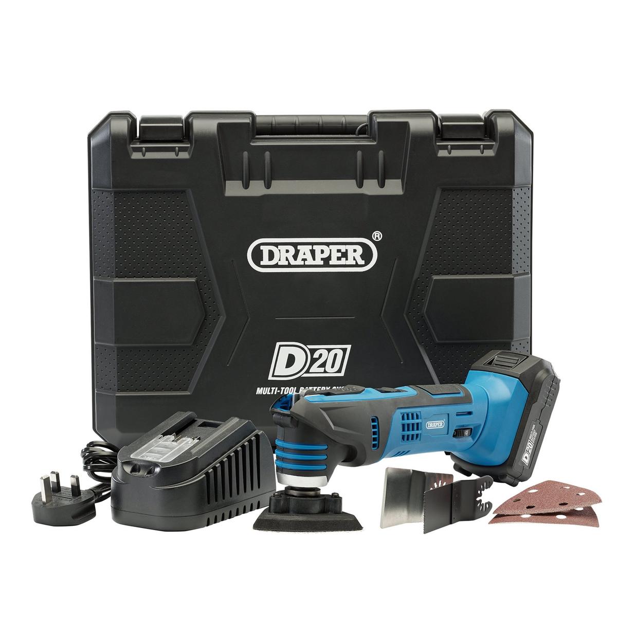 Draper D20 20V Oscillating Multi-Tool, 1 x 2.0Ah Battery, 1 x Charger (9 Piece) - Image 1