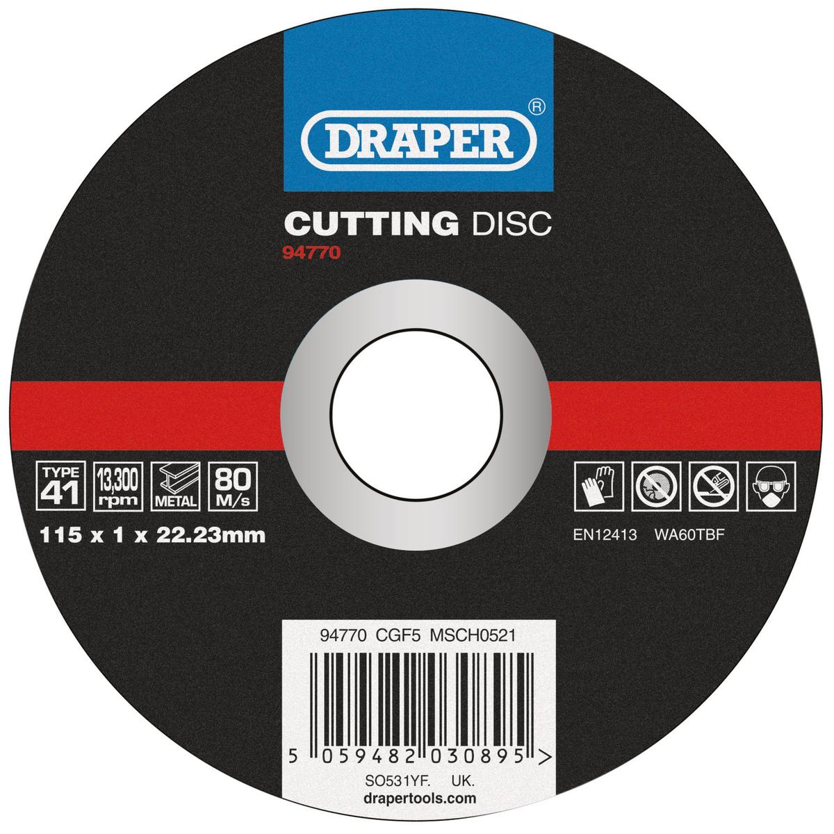 Draper Metal Cutting Disc, 115 x 1 x 22.23mm - Image 1