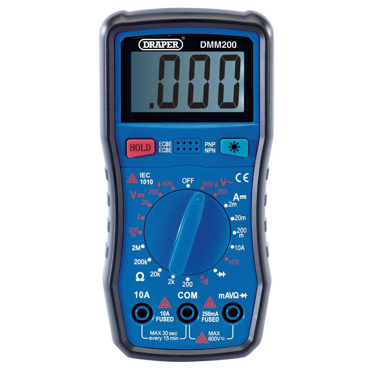 Draper 200 Series Manual Ranging Digital Multimeter, 600V, AC/DC - Image 1