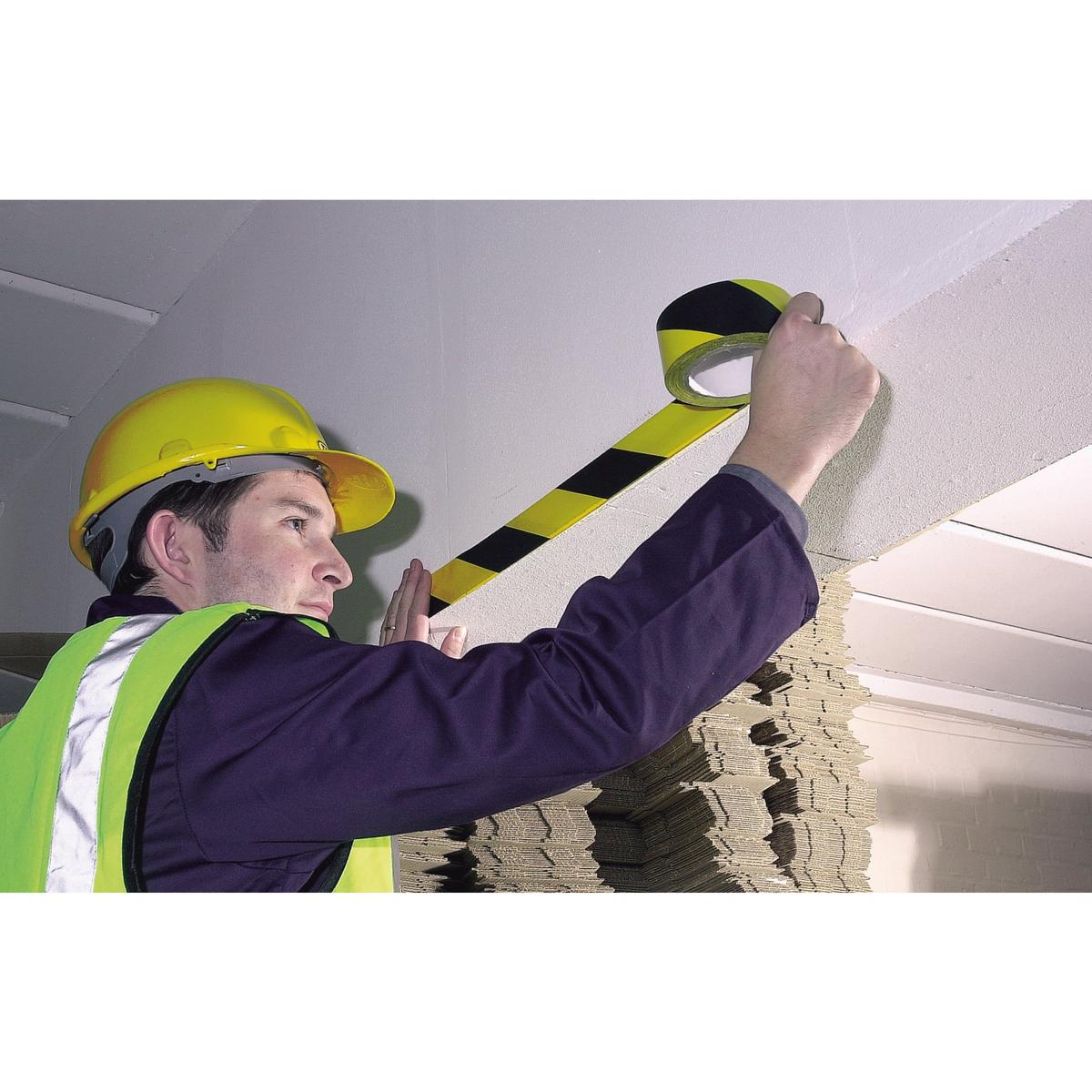 Draper Adhesive Hazard Tape Roll, 33m x 50mm, Black and Yellow - Image 2