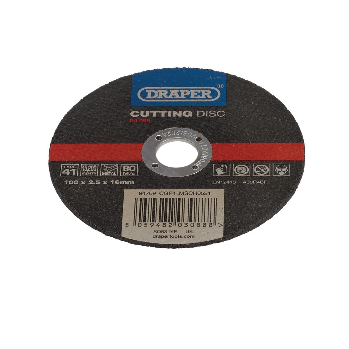 Draper Metal Cutting Disc, 100 x 2.5 x 16mm - Image 1