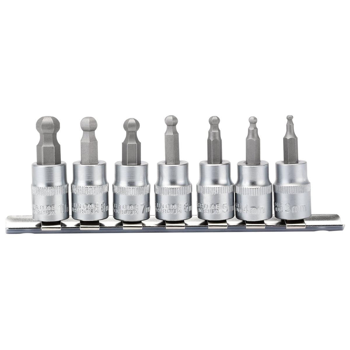 Draper Ball-end Hex. Socket Bit Set, 3/8" Sq. Dr., 48mm (7 Piece) - Image 1