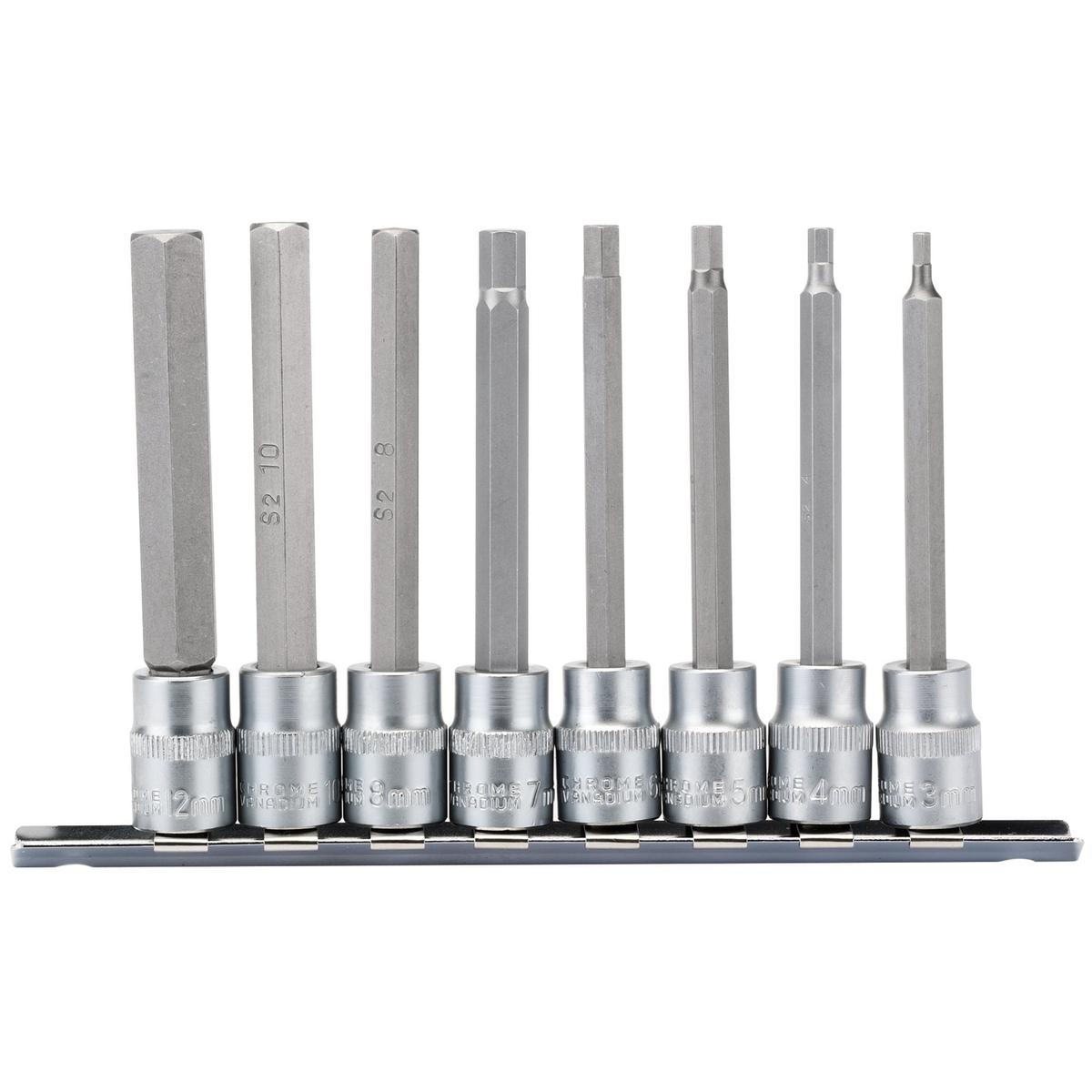 Draper Long Metric Hex. Socket Bit Set, 3/8" Sq. Dr., 100mm (8 Piece) - Image 1
