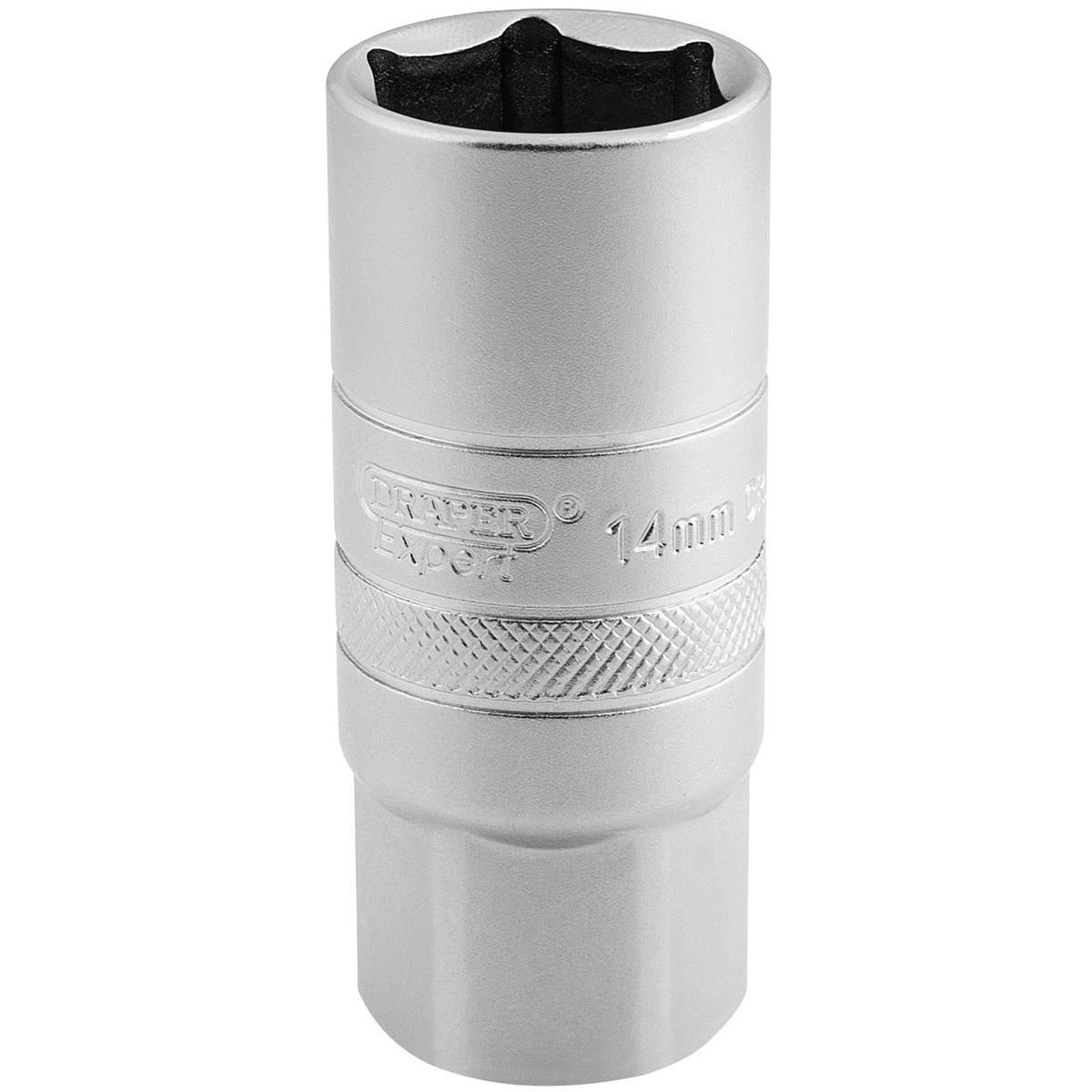 Draper 14mm Thread 6 Point Satin Chrome Spark Plug Socket, 1/2" Sq. Dr., 21mm - Image 1