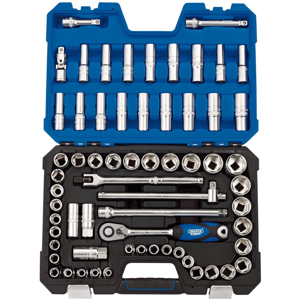 Draper MM/AF Combined Socket Set, 1/2" Sq. Dr. (63 Piece) - Image 1
