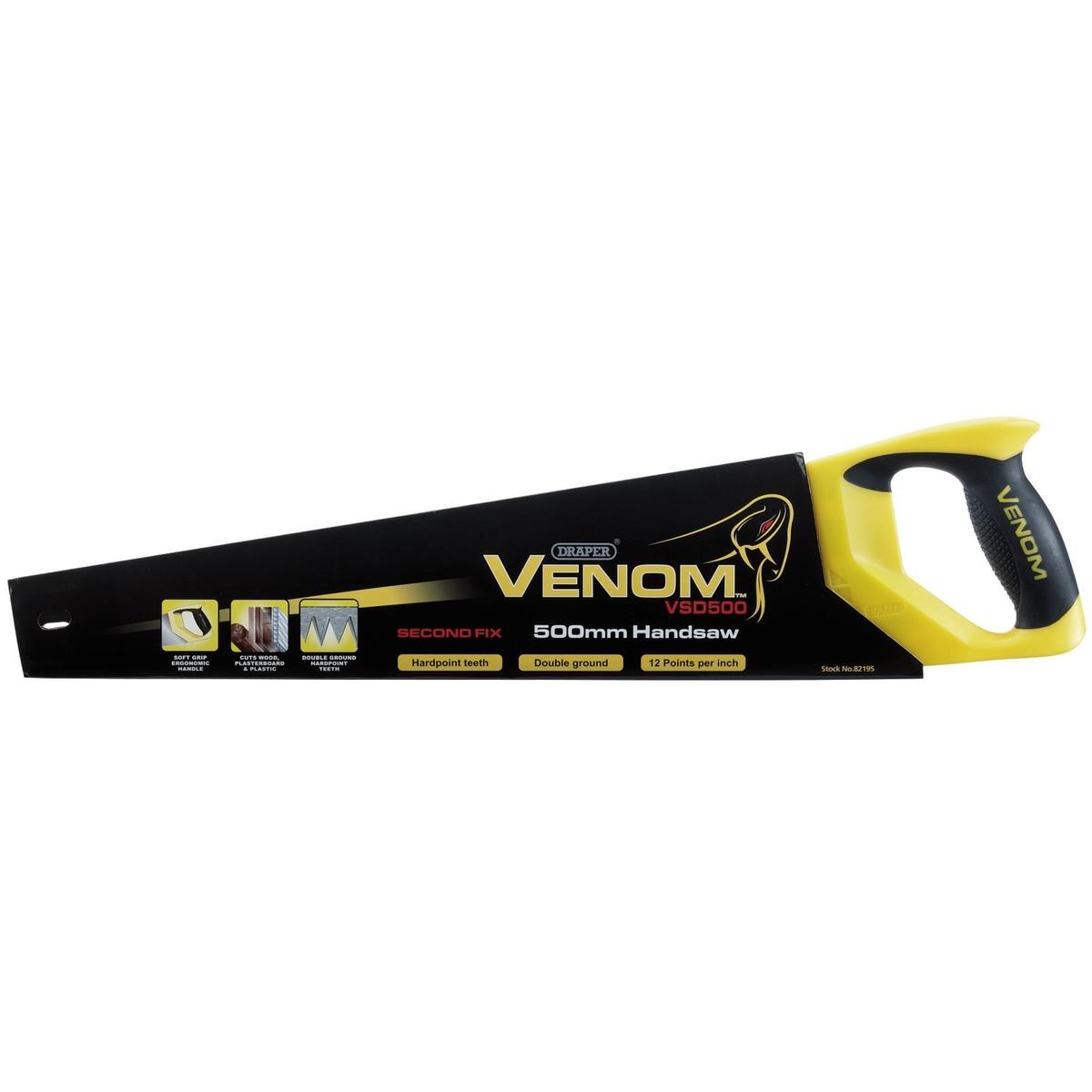 Draper Venom Second Fix Double Ground Handsaw, 500mm, 11tpi/12ppi - Image 2