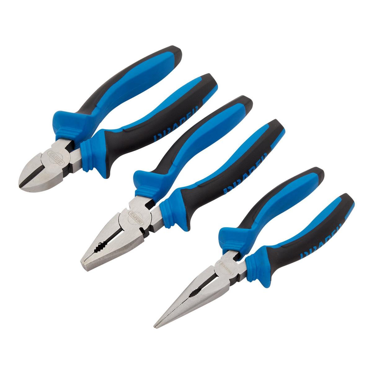 Draper Soft Grip Pliers Set, 160mm, Blue (3 Piece) - Image 1