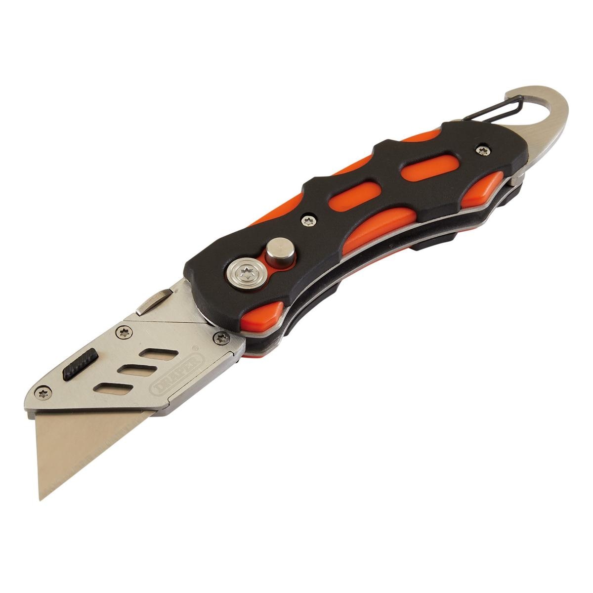 Draper Folding Trimming Knife with Belt Clip, Green/Orange - Image 1
