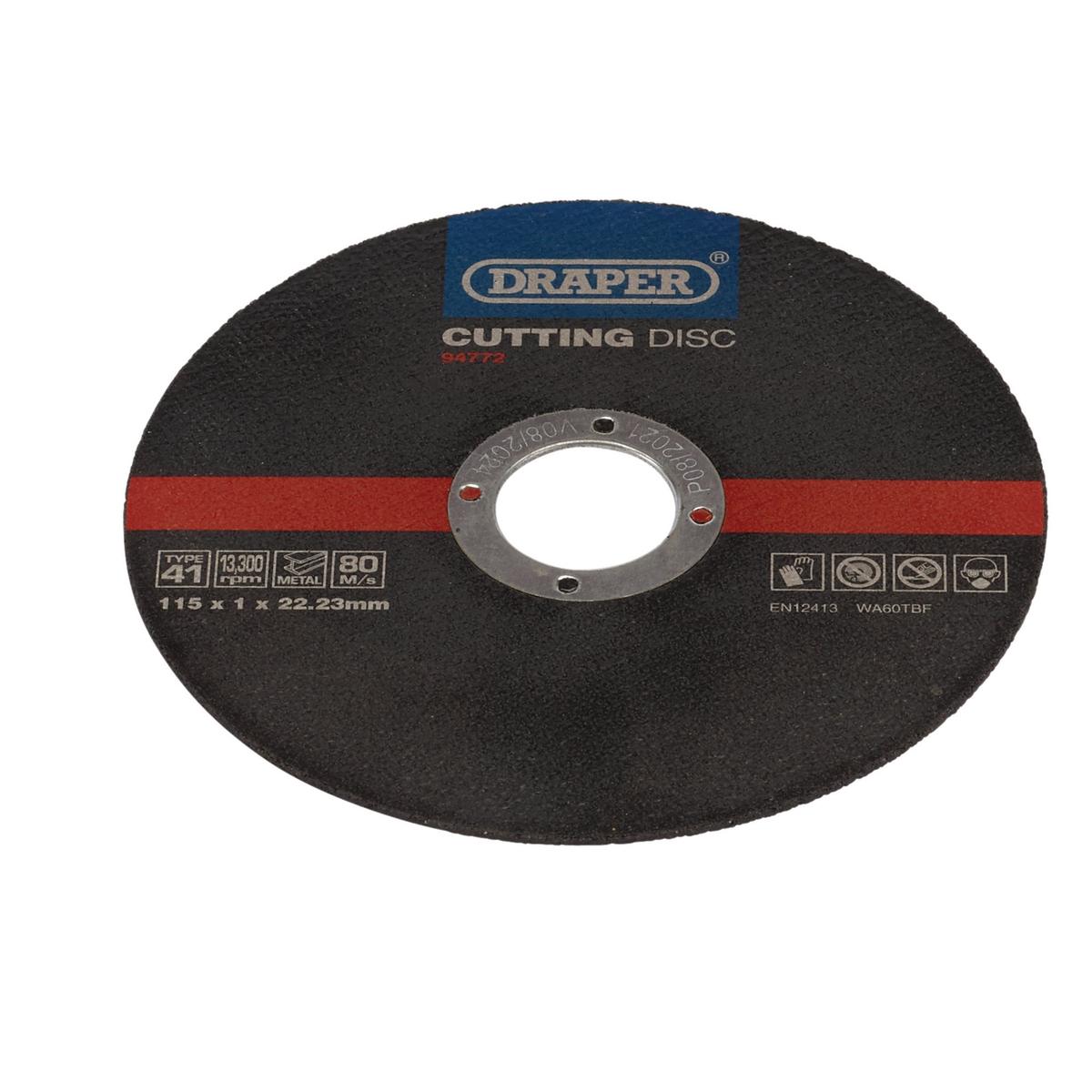 Draper Metal Cutting Discs, 115 x 1 x 22.23mm (Pack of 100) - Image 1