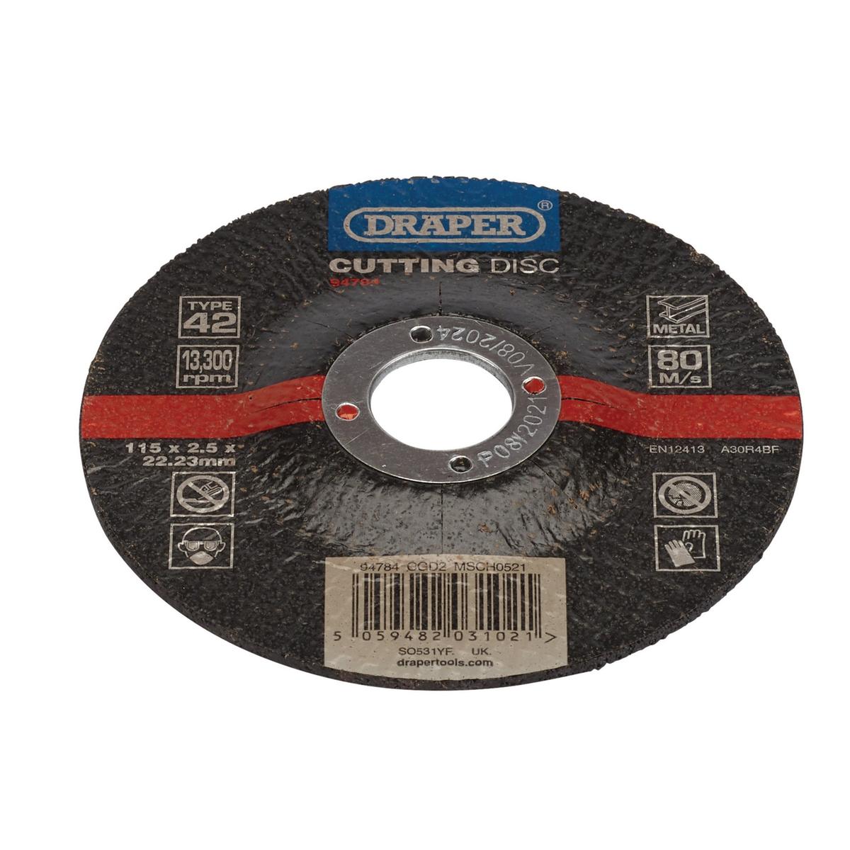 Draper DPC Metal Cutting Disc, 115 x 2.5 x 22.23mm - Image 1