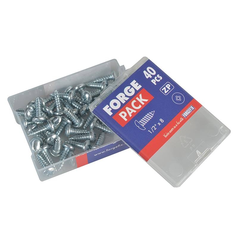 Forgefix Self-Tapping Screw Pozi Compatible Pan Head ZP 1/2in x 8 ForgePack 40 - FORFPS128Z - Image 1