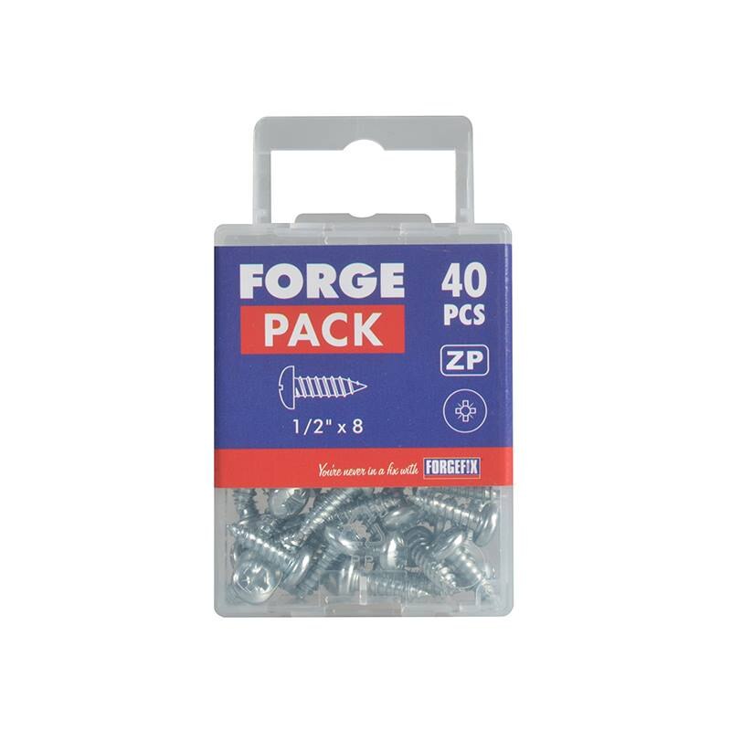 Forgefix Self-Tapping Screw Pozi Compatible Pan Head ZP 1/2in x 8 ForgePack 40 - FORFPS128Z - Image 2
