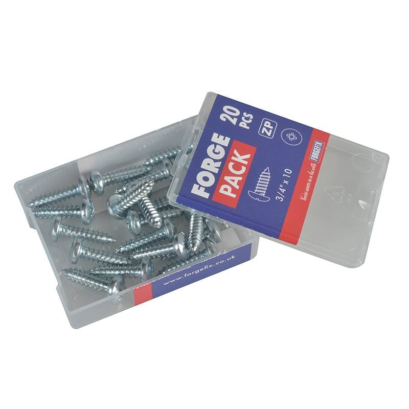 Forgefix Self-Tapping Screw Pozi Compatible Pan Head ZP 3/4in x 10 ForgePack 20 - FORFPS3410Z - Image 1