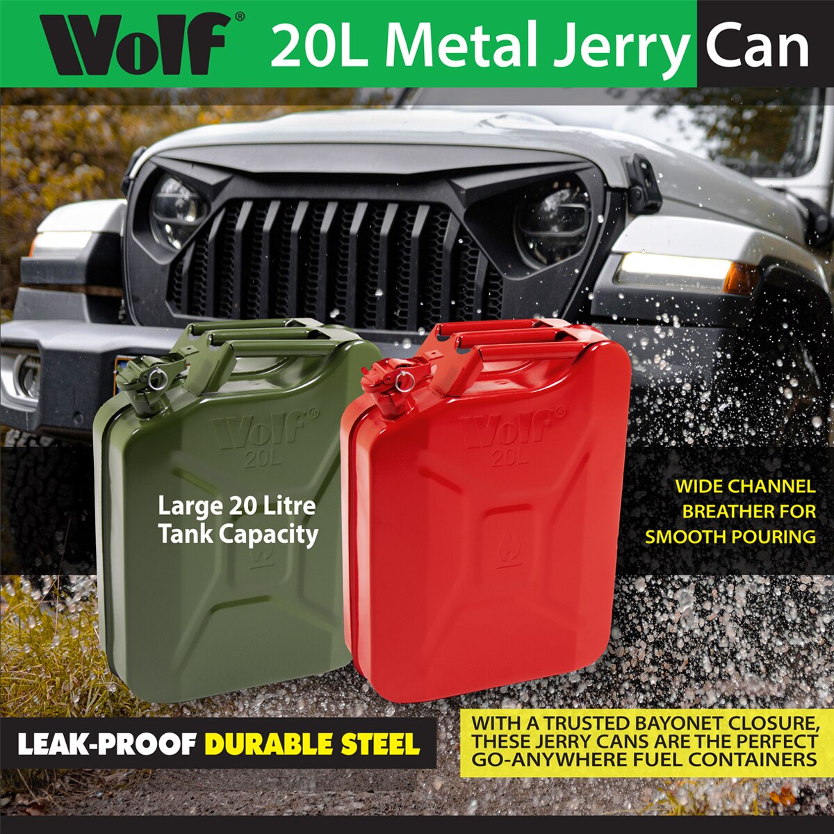 Wolf 20L Metal Jerry Can with Leak-Proof Bayonet Closure - Army Green - Image 8