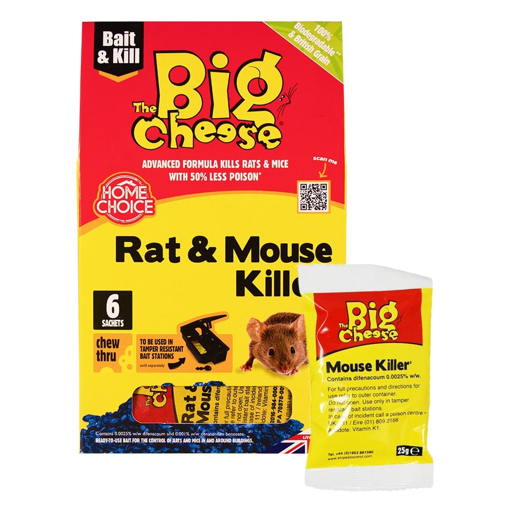 The Big Cheese - Rat & Mouse Killer Grain Bait Sachets 6 x 25g - Image 1